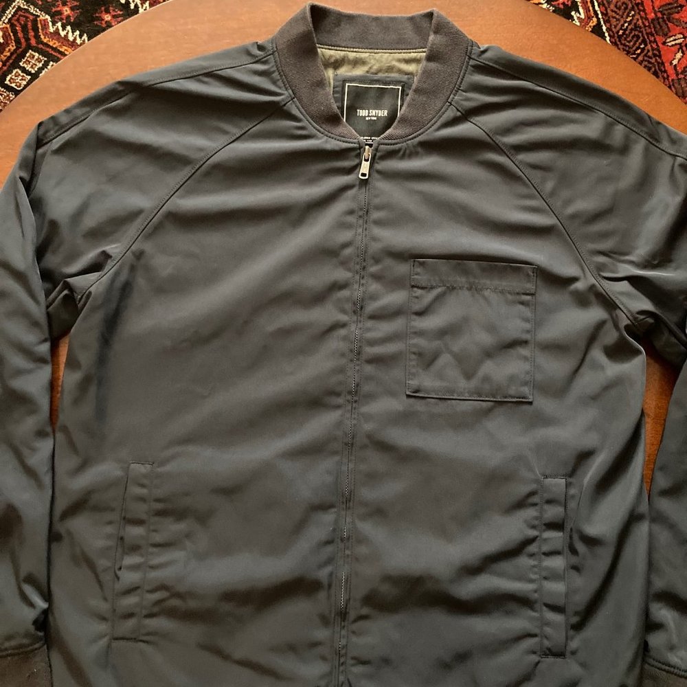 Todd Snyder Jet Bomber Jacket Navy Blue Lined Full Zip, size Mens Medium